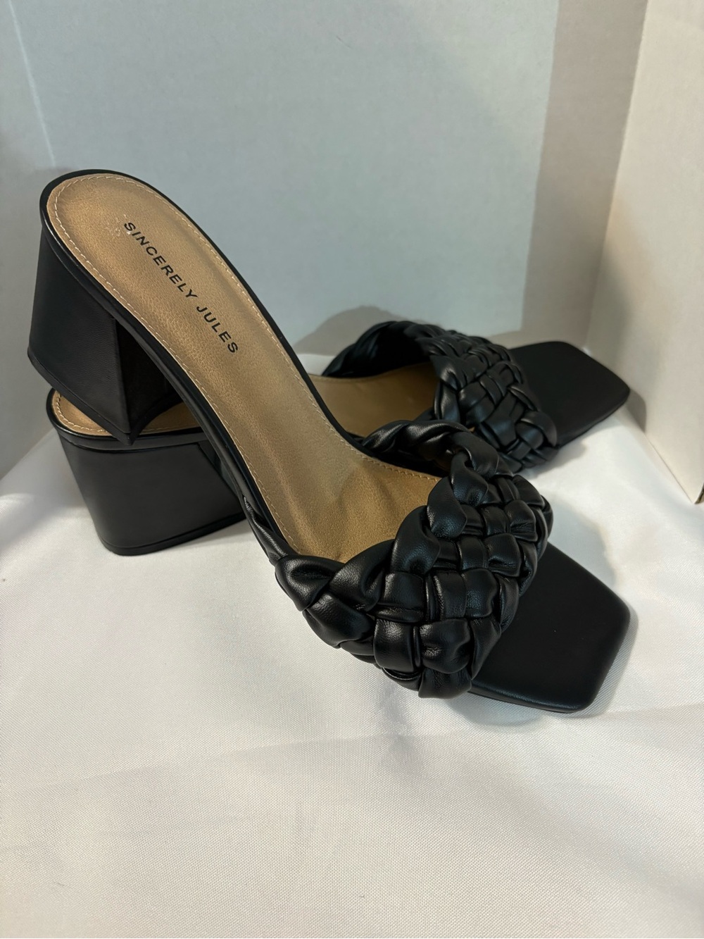 Sincerely Jules Black Braided Open Toe Heel Sandals braided strap women’s 9.5 M